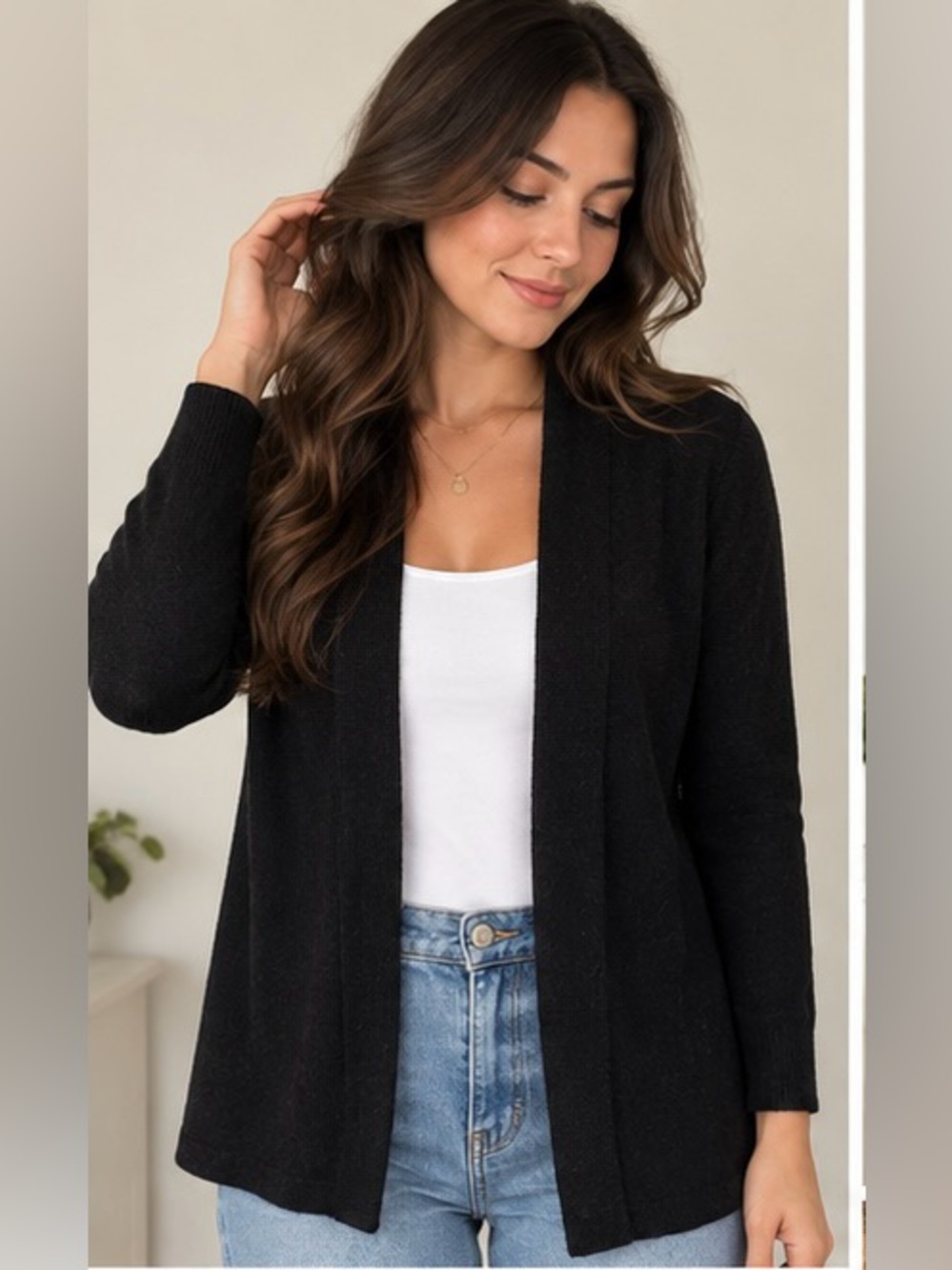 Charter Club Luxury 100% Cashmere Black Open Front Cardigan Size M